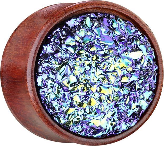 Star Piercing Flared Plug mit Druse Stein dunkelblau (ohne Messing, Organisch)