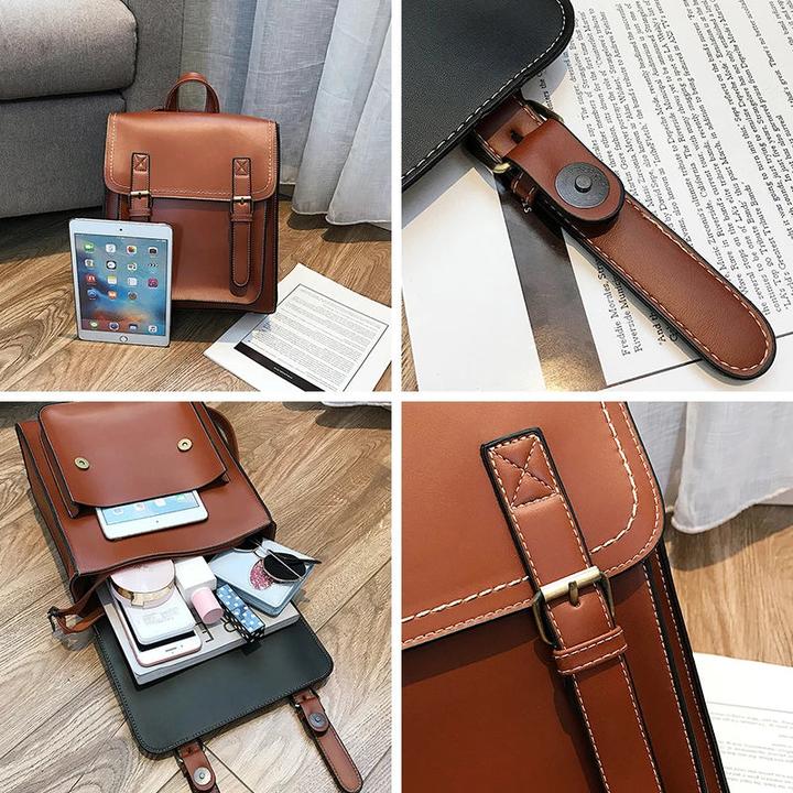 Produktbild Only-Bags.Store Vintage Pu Leder Tasche Rucksack Mode Schulranzen Hohe Qualität Freizeit Umhängetasche