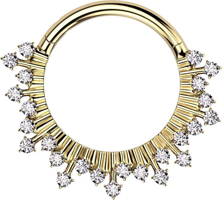 Star Piercing Micro Segmentring klappbar vergoldet Strahlen mit Kristallen silber (ohne Messing, Chirurgenstahl 316L)
