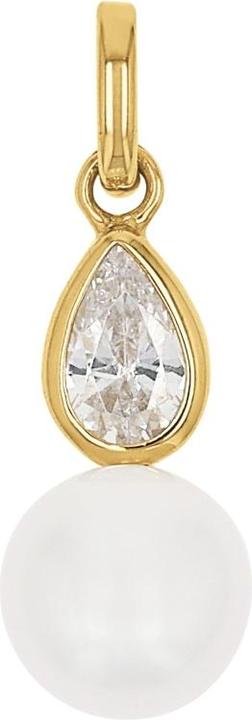Actual product image Amor pendant for ladies, gold 375, synthesised zirconia, cultured freshwater pearl (Gold 375, 9 ct)