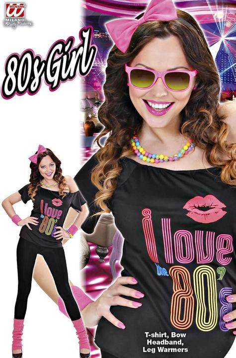 Actual product image Widmann 80's Girl Shirt: With Cuffs And Hair Bow (S/M)
