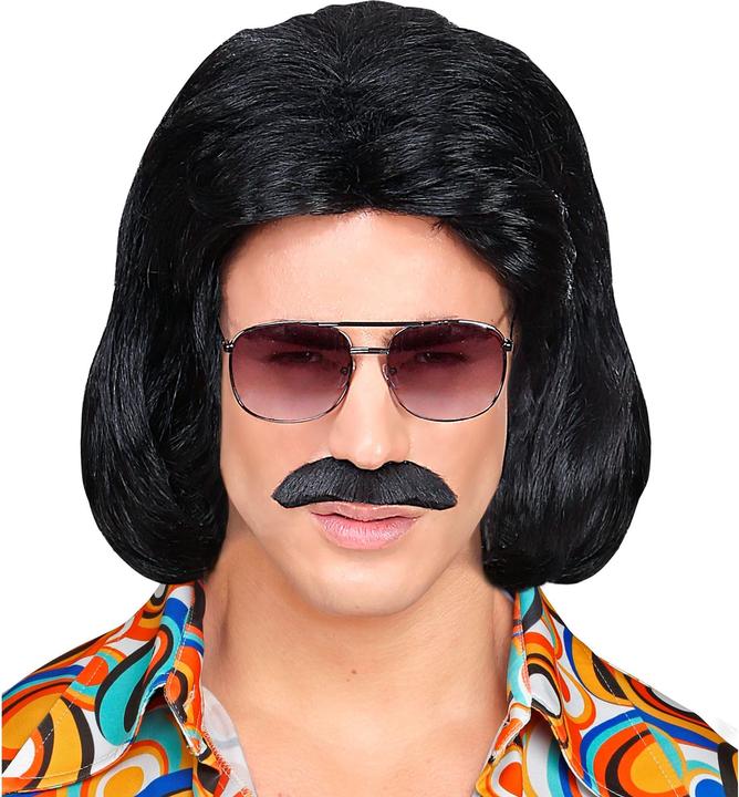 Widmann Schwarze 70er Jahre Dandy Perücke mit Schnurrbart