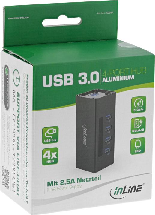 Produktbild InLine USB 3.0 Aluminium Hub (USB-B, 4 Ports)