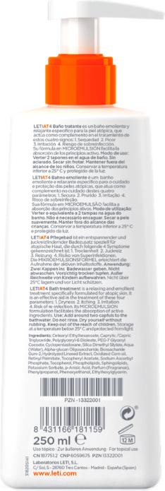 Image du produit Leti AT4 Gel douche et bain - Nettoyage doux et surgraissant pour les peaux sèches ou à tendance (Gel, 250 ml)