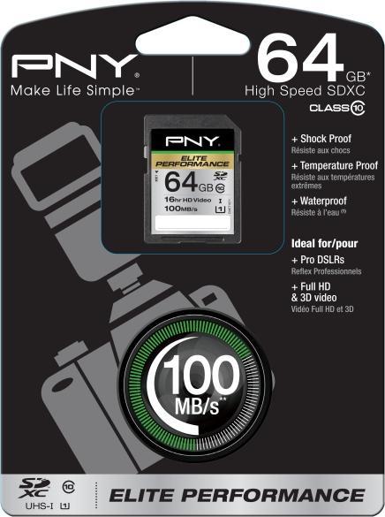 Actual product image PNY SDXC Card 64GB, Class 10, Elite Perf (64 GB, SDXC, U3, UHS-I)