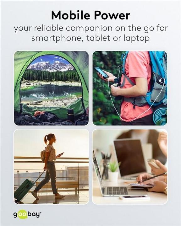 Image du produit Goobay Banque d'énergie compacte 20 000 mAh (20 mAh, 22.50 W, 77 Wh)