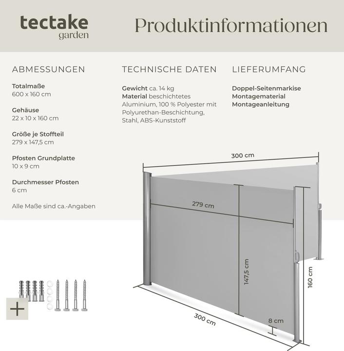 Image du produit tectake Double store latéral (6 m)