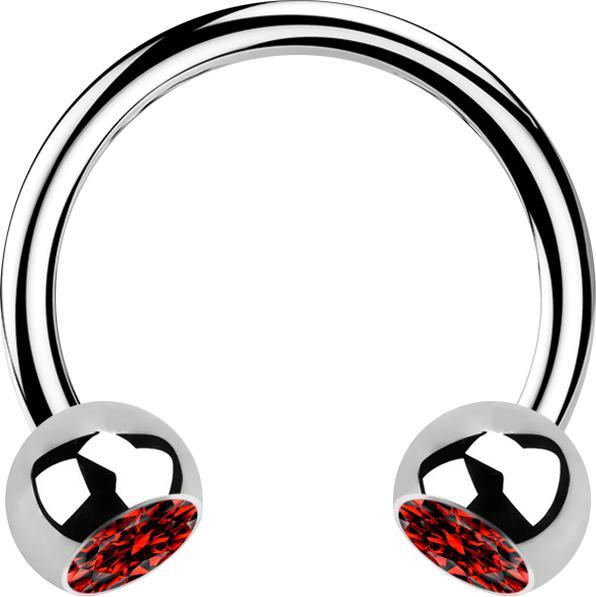 Star Piercing Micro Circular Barbell silber mit zwei Kugeln Kristall rot (ohne Messing, Chirurgenstahl 316L)