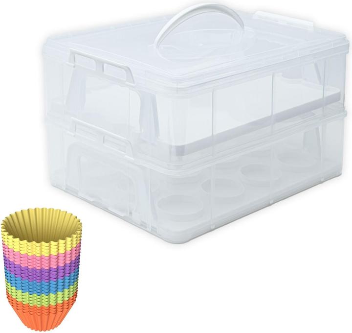 Intirilife Muffin-Set: Kuchen Transportbox Weiss & Silikon Muffin Cupcakeformen
