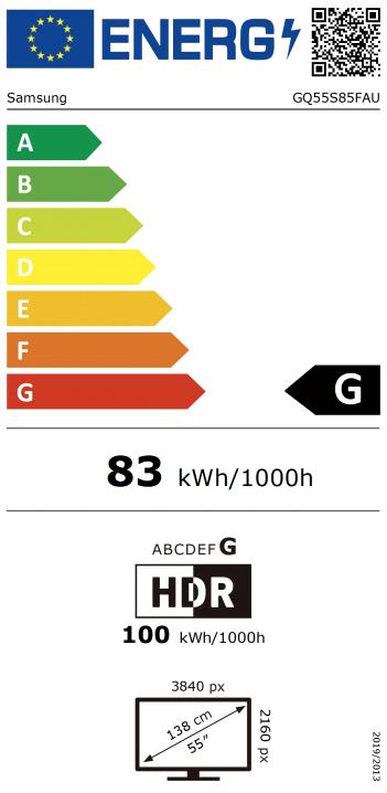 Energy Label Samsung 55" OLED S85F 4K Vision AI Smart TV (2025) (55", OLED)