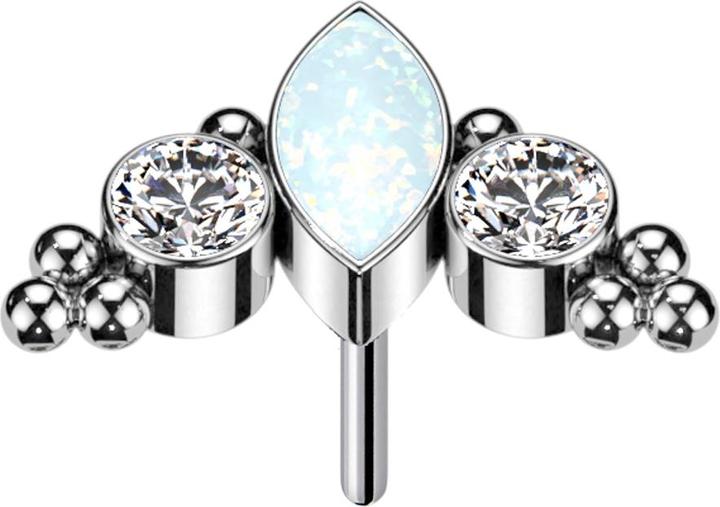 Produktbild Star Piercing Threadless Ovaler Opal weiss multicolor und zwei Kristalle silber (ohne Messing, Titan G23)