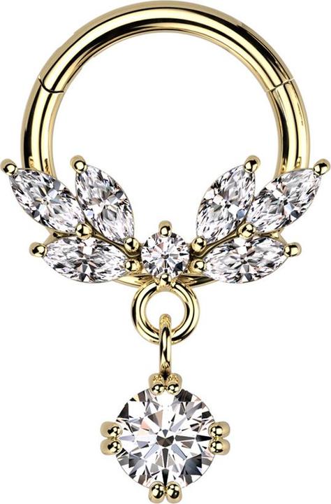 Produktbild Star Piercing Micro Segmentring klappbar vergoldet Kristall Rebe Anhänger Kristall silber (Chirurgenstahl 316L, Messing)