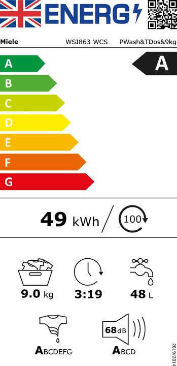 Energy Label Miele WSI 863 WCS - Wasmachine - PowerWash 2.0 & TwinDos (9 kg, Right)