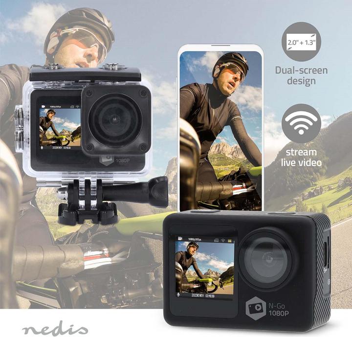Produktbild Nedis Action Cam | Dualer Bildschirm | 1080p@30fps | 12 MPixel | Wasserdicht bis: 30.0 m | 70 min | (30p, WLAN)