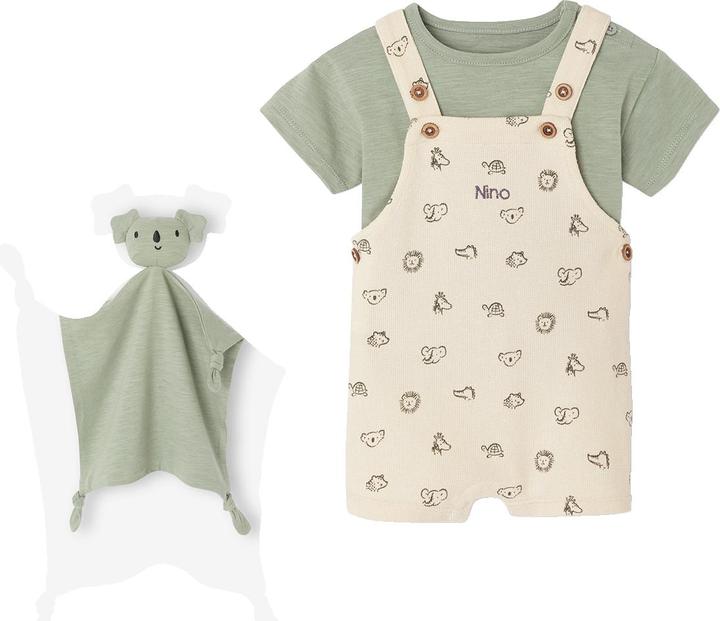 Vertbaudet Baby Geschenk-Set: T-Shirt, Latzshorts & Schmusetuch