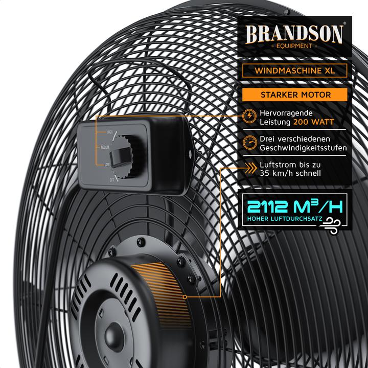 Actual product image Brandson Wind machine 53.5 cm Ø, retro floor fan 200W tiltable, carrying handle, high air flow rate, black (67 dB)
