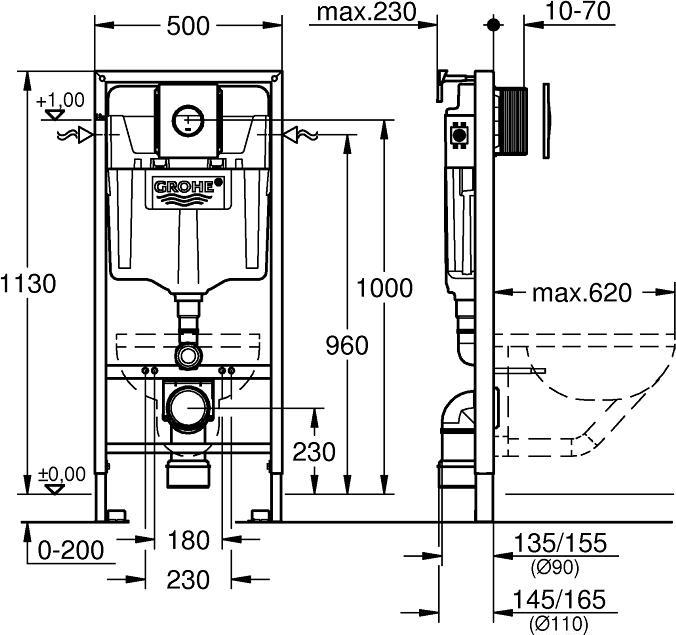 Actual product image Grohe WC pre-wall element Solido 3-in-1 set, 1.13 m installation height