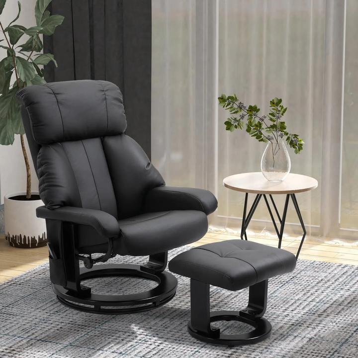 Immagine prodotto Swisshandel24 Sedia da massaggio reclinabile con sgabello in poliestere vellutato nero 76x80x102cm