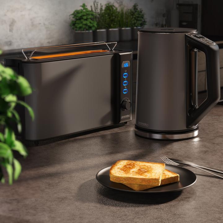 Actual product image Arendo Breakfast set, stainless steel kettle 1.5l temperature selection & 2 slice long slot toaster, grey (1.50 l)