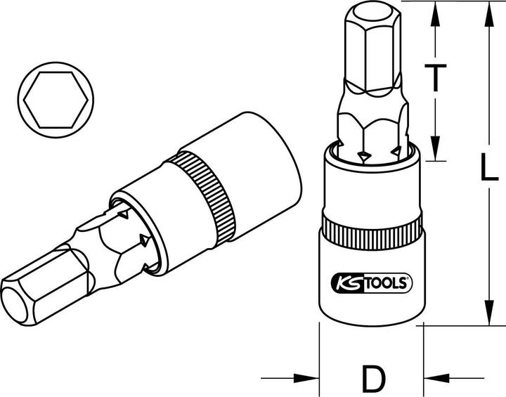 Actual product image KS Tools 1/4 bit socket hexagon socket. 5mm 911.1438 (5 mm)