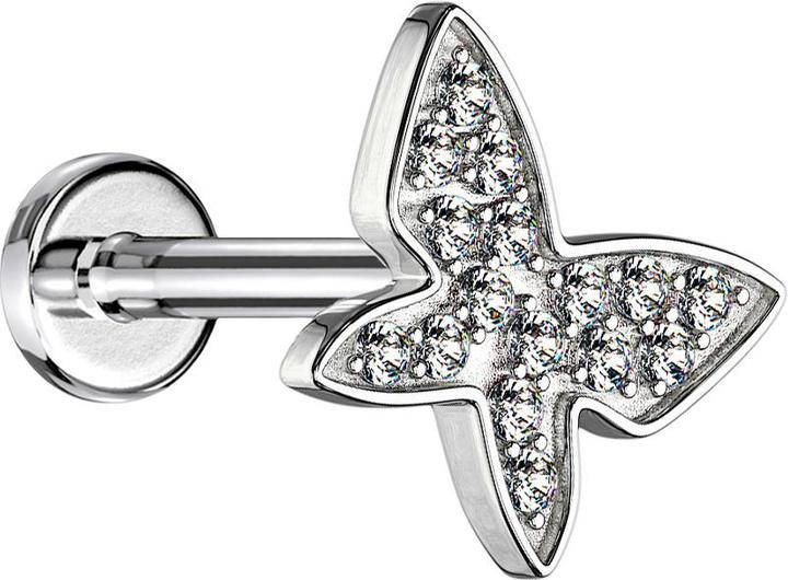 Produktbild Star Piercing Micro Labret Innengewinde silber Schmetterling mit Kristallen (Chirurgenstahl 316L, Messing)
