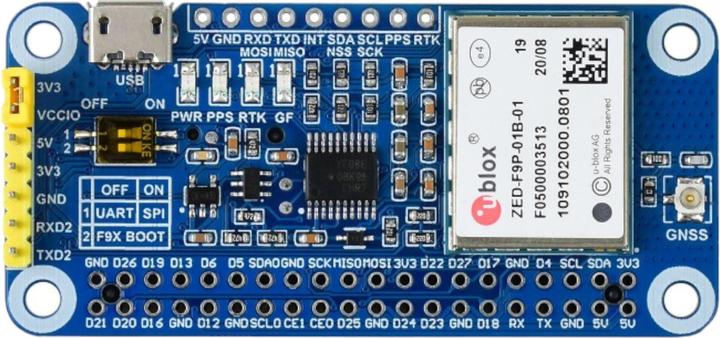 Actual product image WaveShare GPS-RTK uBlox ZED-F9P HAT for Raspberry Pi