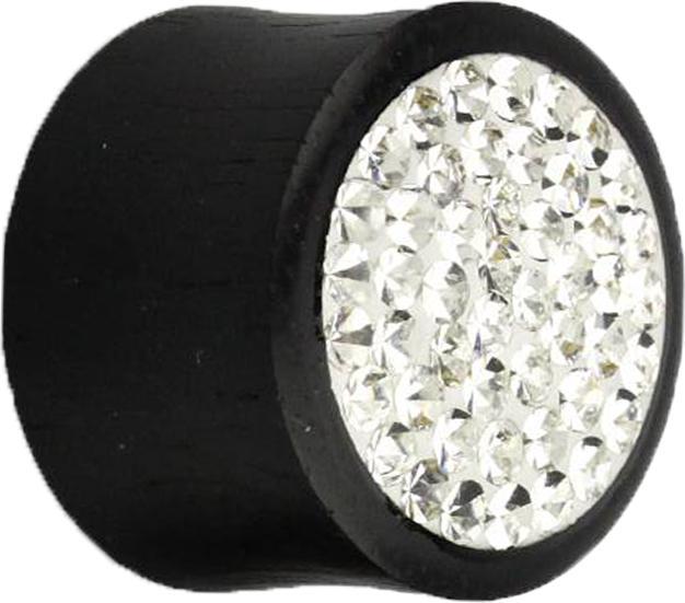 Image du produit Star Piercing Flared Plug en bois d'areng avec cristal argenté et couche de protection en époxy (Organique, sans laiton)