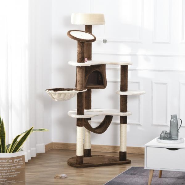 Image du produit PawHut Arbre à chat avec colonnes en sisal (153 cm, Brun café)