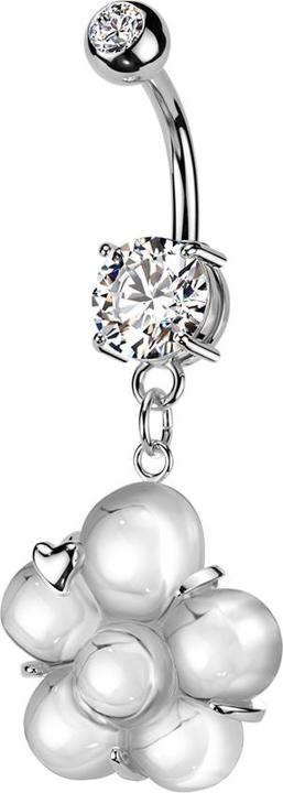 Immagine prodotto Star Piercing Banane silber mit zwei Kugeln Kristall silber Anhänger Blume mit Herz (Acciaio chirurgico 316L, Ottone)