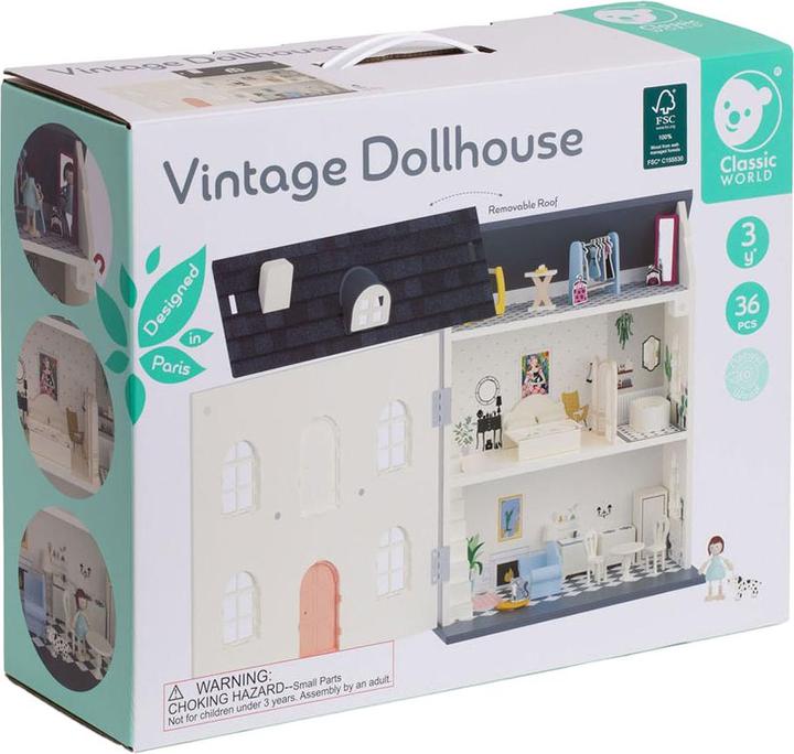 Actual product image Classic World Vintage wooden doll's house, 36 pieces.