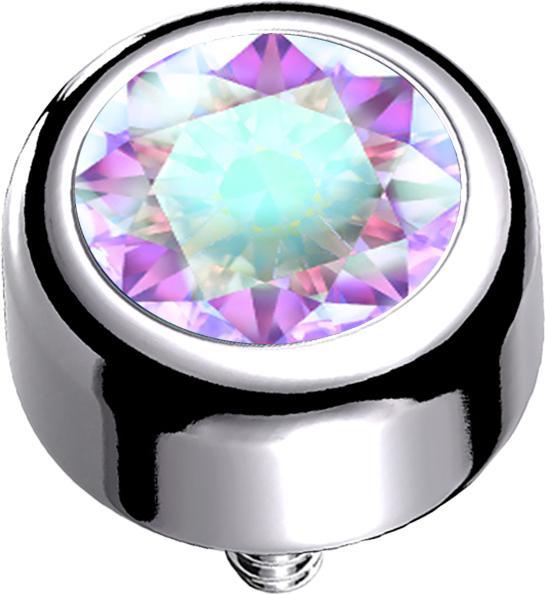 Star Piercing Dermal Anchor Zylinder silber mit Kristall multicolor (ohne Messing, Titan G23)