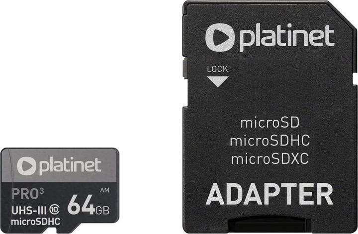 Image du produit Platinet PMMSDX64UIII carte mémoire MicroSDXC UHS-III (64 Go, microSDXC, U3, UHS-III)