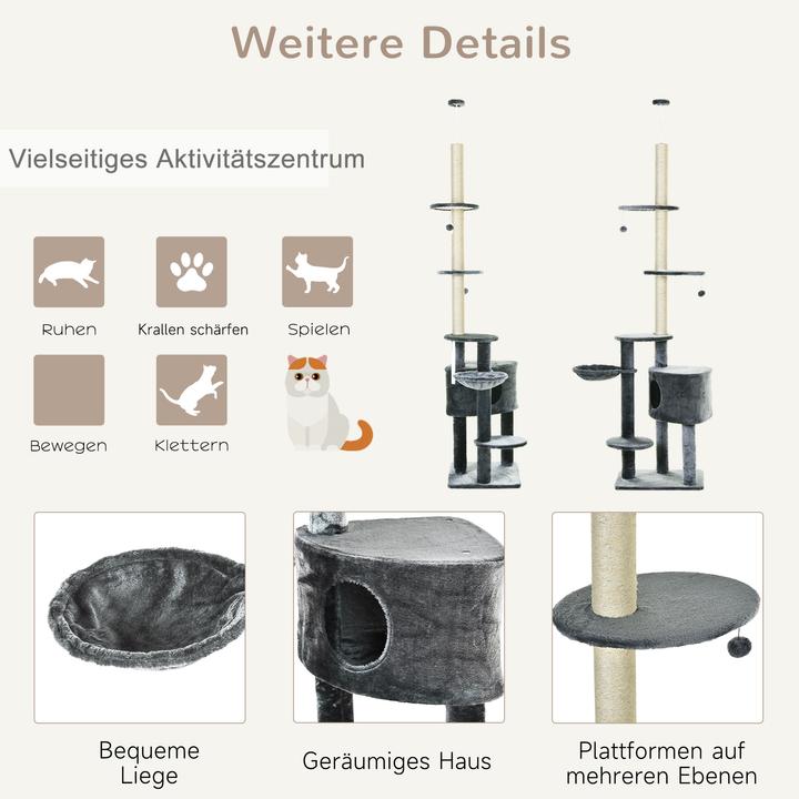 Immagine prodotto PawHut Albero per gatti con grotta (260 cm, Grigio scuro)
