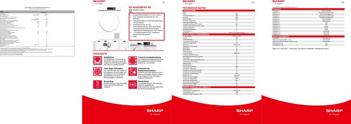 Nutritional values and ingredients Sharp KD-NHA8S8PW3-DE (8 kg, Right)