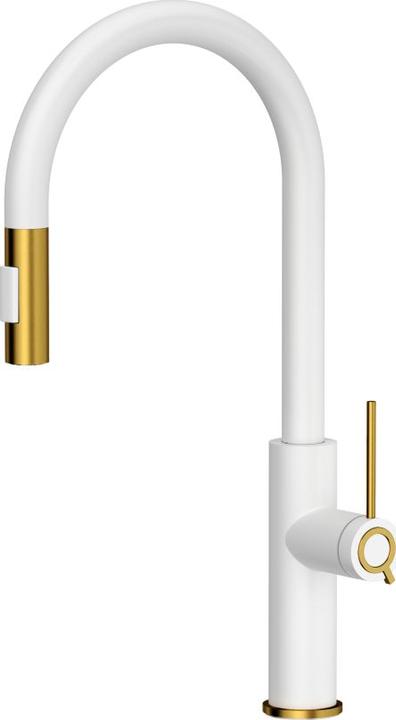 Immagine prodotto Q Company Jennifer Q Line Slim SteelQ Miscelatore da cucina in piedi bianco con elementi color oro (84818011)