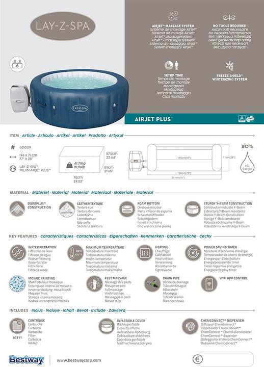 Image du produit Bestway Lay-Z-Spa Milan AirJet Plus (6 pers.)