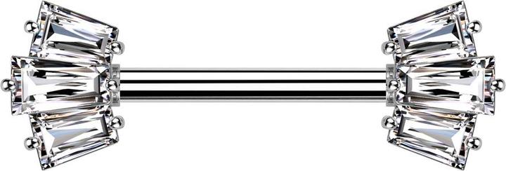 Immagine prodotto Star Piercing Barbell silber mit zwei Aufsätze drei Baguette Kristalle silber (Acciaio chirurgico 316L, Ottone)