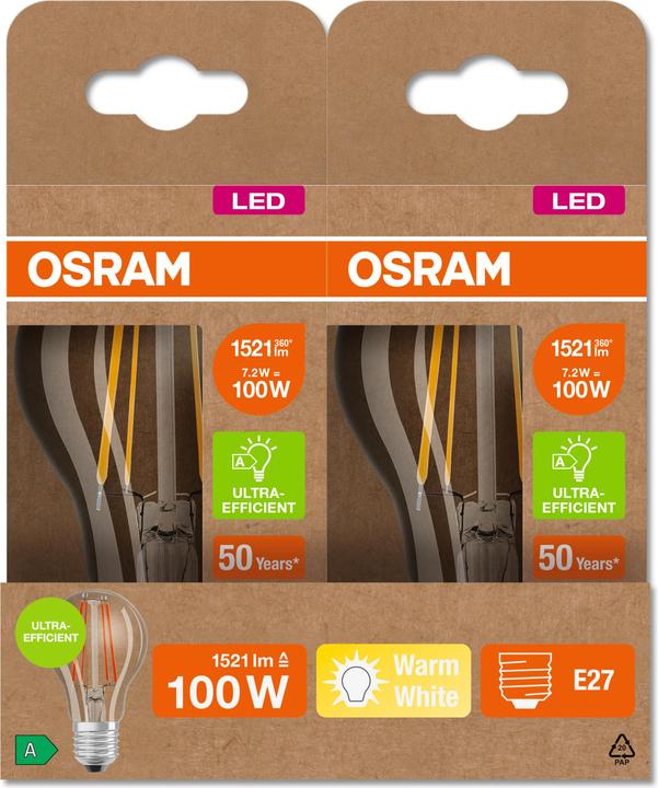 Produktbild Osram Led Filament Classic A (E27, 7.20 W, 1521 lm, 1 x, A)