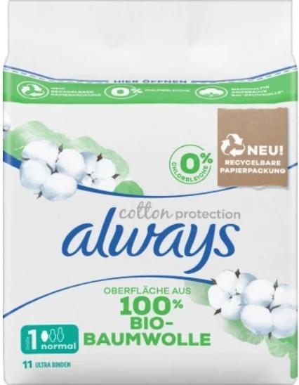Actual product image Always Ultra Binde Cotton Protection Normal mit Flügeln Magic Paper (11 x, Sanitary pads)