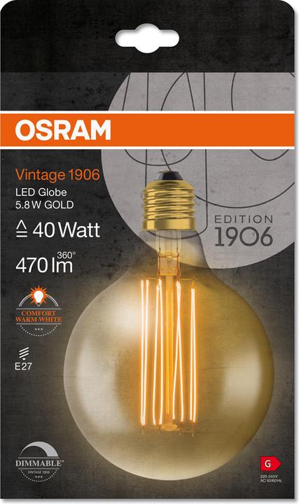 Actual product image Osram Vintage 1906 Led Classic Slim Filament Globe (E27, 5.80 W, 470 lm, 1 x, G)