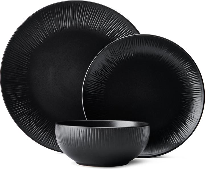 Mikasa Jardin Midnight 12-Piece Stoneware Dinner Set, Black (12 Stück)