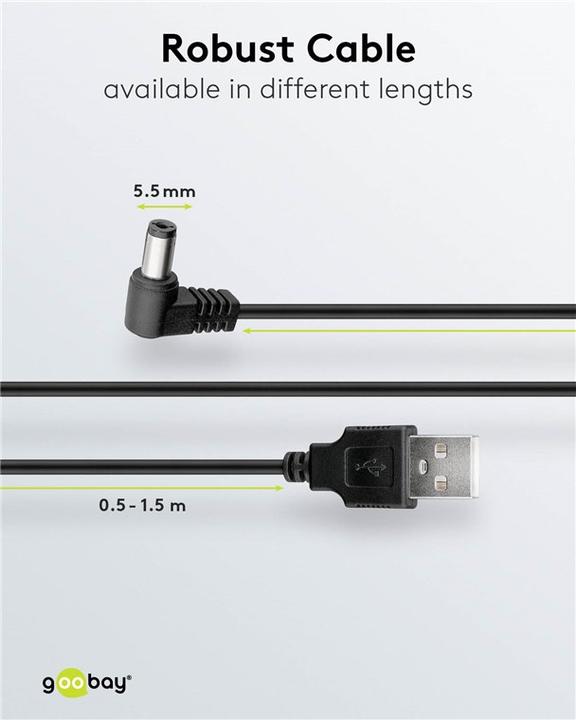 Image du produit Goobay Câble USB-DC 5,5 x 2,1 mm, 0,5 m, noir (0.50 m)