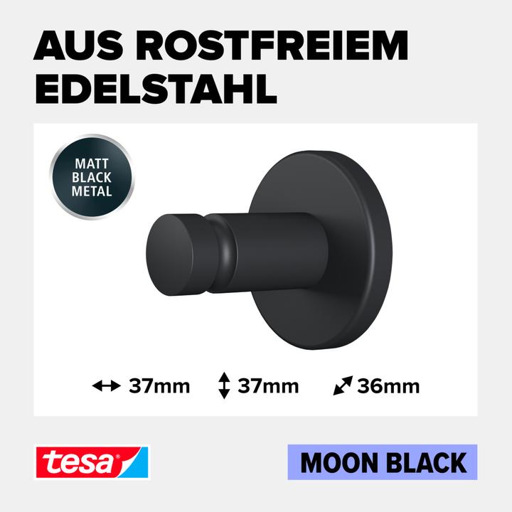 Produktbild tesa MOON BLACK Handtuchhaken inkl. Klebelösung ohne Bohren