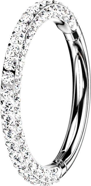 Star Piercing Micro Segmentring klappbar silber front und seitlich Kristalle silber (ohne Messing, Titan G23)