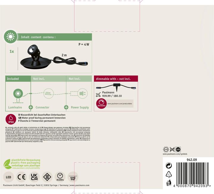 Immagine prodotto Paulmann Faretto subacqueo Plug & Shine (400 lm, IP68)