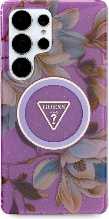 Actual product image Guess Etui Glitter Flowers Triangle Buttons MagSafe do Samsung Galaxy S25 Ultra fioletowy (Samsung Galaxy S25 Ultra)
