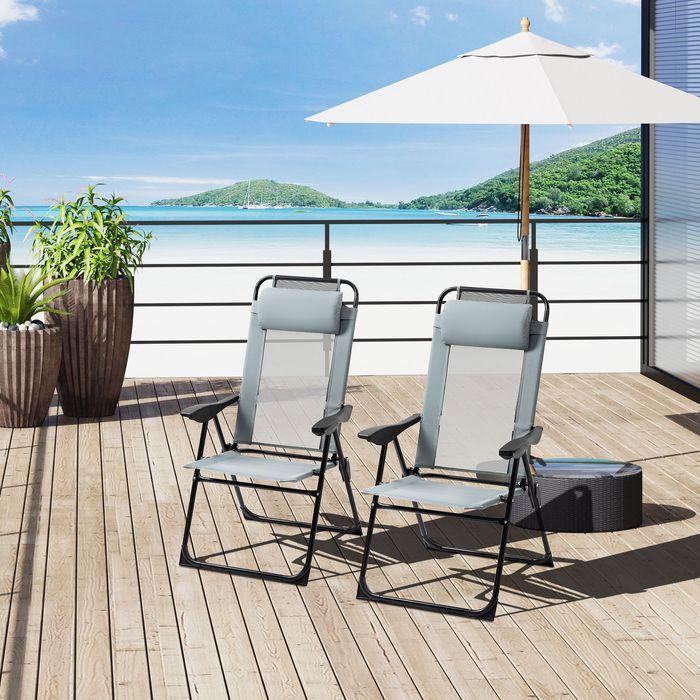 Immagine prodotto Swisshandel24 Set di 2 sedie pieghevoli sedia da giardino pieghevole con schienale regolabile bracciolo sedia da