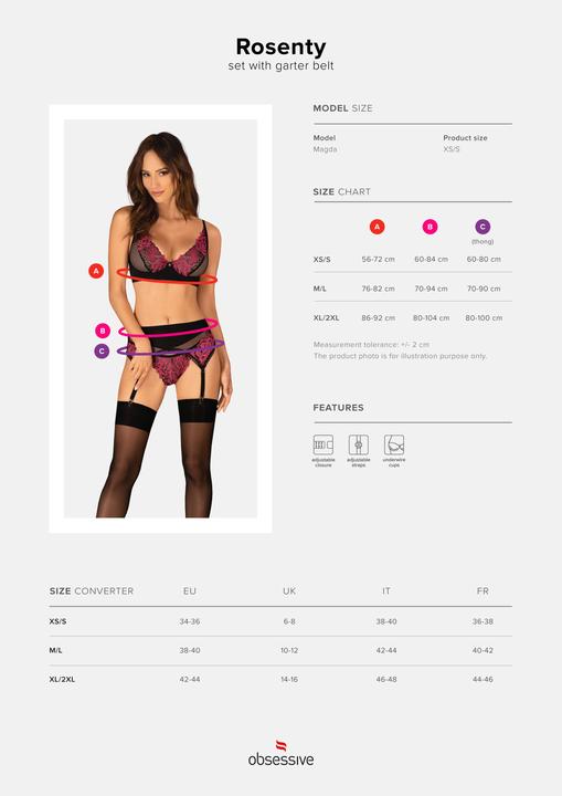 Productafbeelding Obsessive Ensemble 3 pièces Rosenty - Noir/Violet (XS, S)