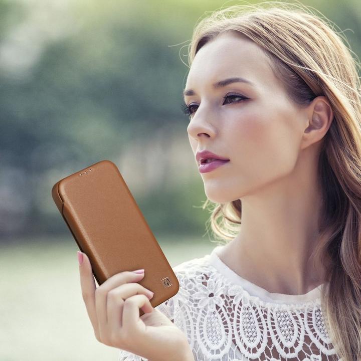 Actual product image iCarer CE Premium Leather Folio Case iPhone 14 Plus Magnetic Flip Leather Folio Case MagSafe Brown ( (Apple iPhone 14 Plus)