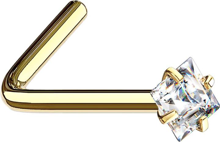 Immagine prodotto Star Piercing Nasenstecker gewinkelt vergoldet quadratischer Kristall silber gefasst (senza ottone, Acciaio chirurgico 316L)